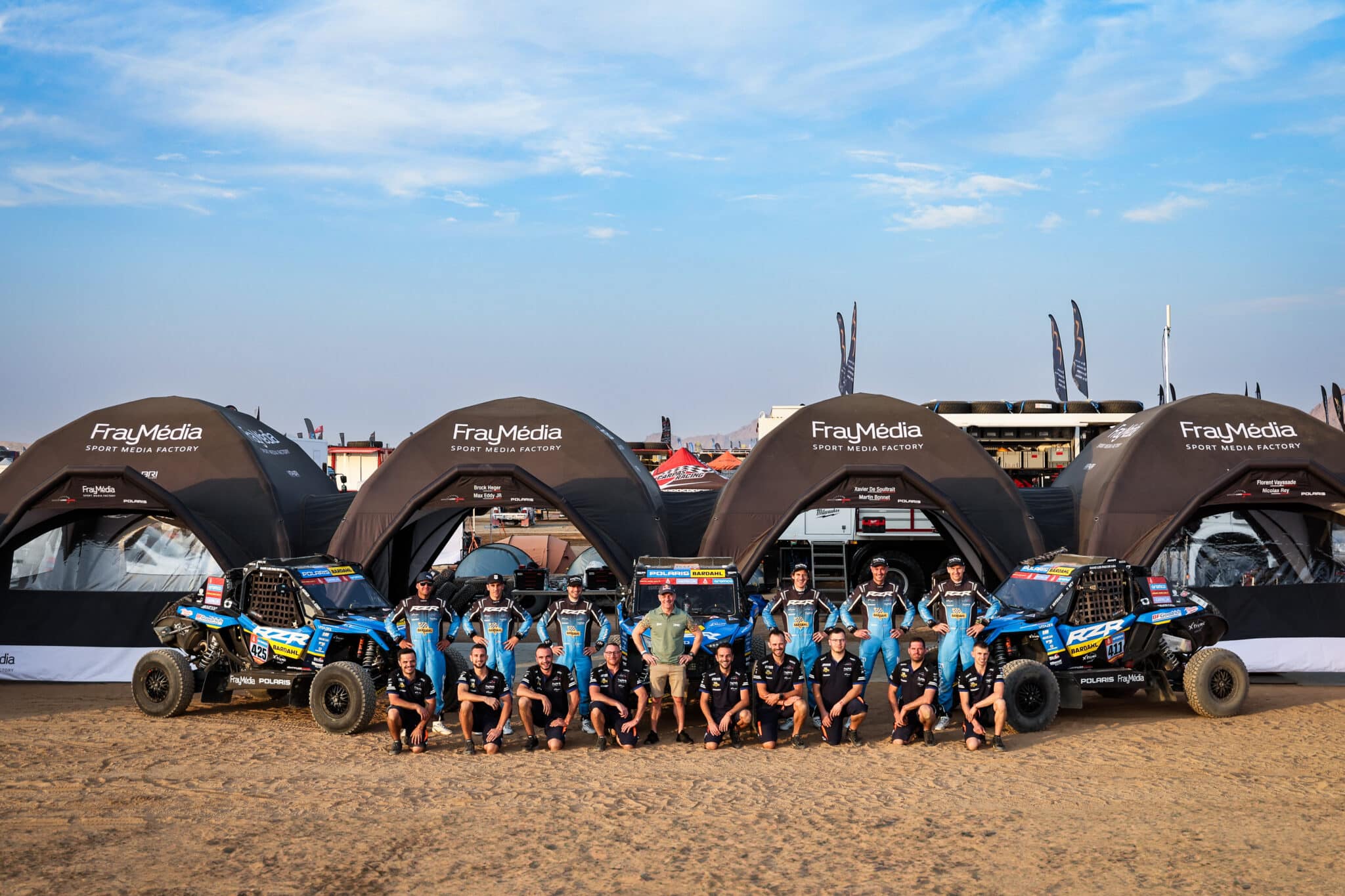 Polaris, Sébastien Loeb Racing family picture - RZR Factory Racing, SSV T4, portrait during the Administrative and technical Scrutineering of the Dakar 2025 from January 1 to 2, 2025 in Start Camp - Bisha, Saudi Arabia - Photo Florent Gooden / DPPI