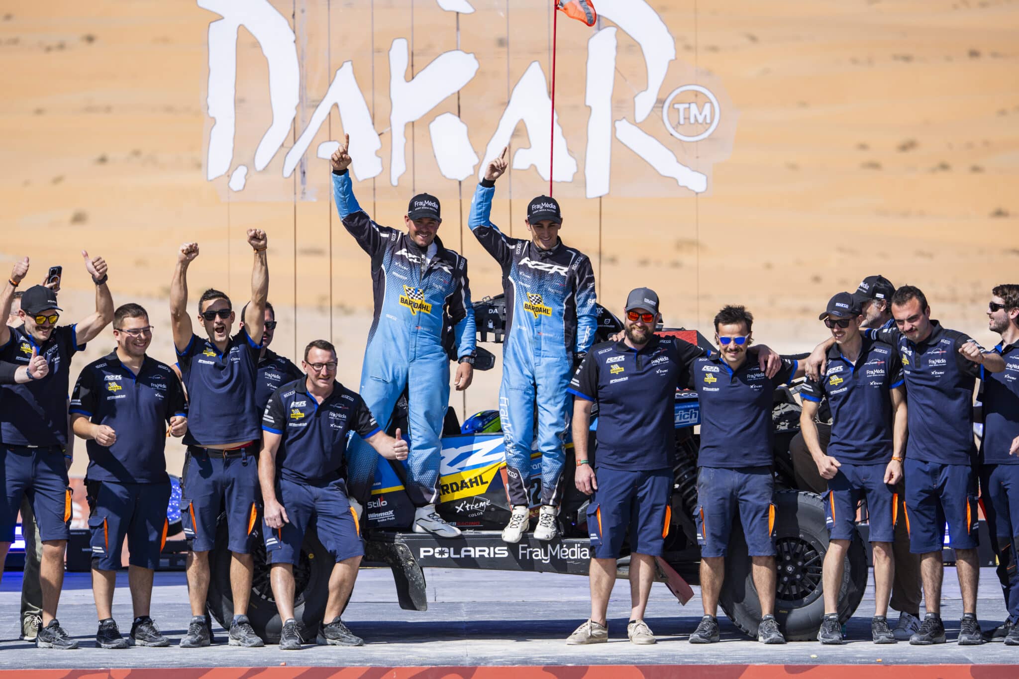 425 HEGER Brock (usa), EDDY Max (usa), Polaris, Sébastien Loeb Racing - RZR Factory Racing, SSV T4, action during the Ceremony and Finish Podium of the Dakar 2025 on January 17, 2025 in Subaytah, Saudi Arabia - Photo Julien Delfosse / DPPI